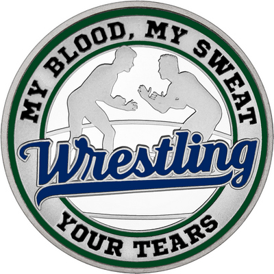 Navy Blue "Wrestling" with Dark Green Outer Circular Borders